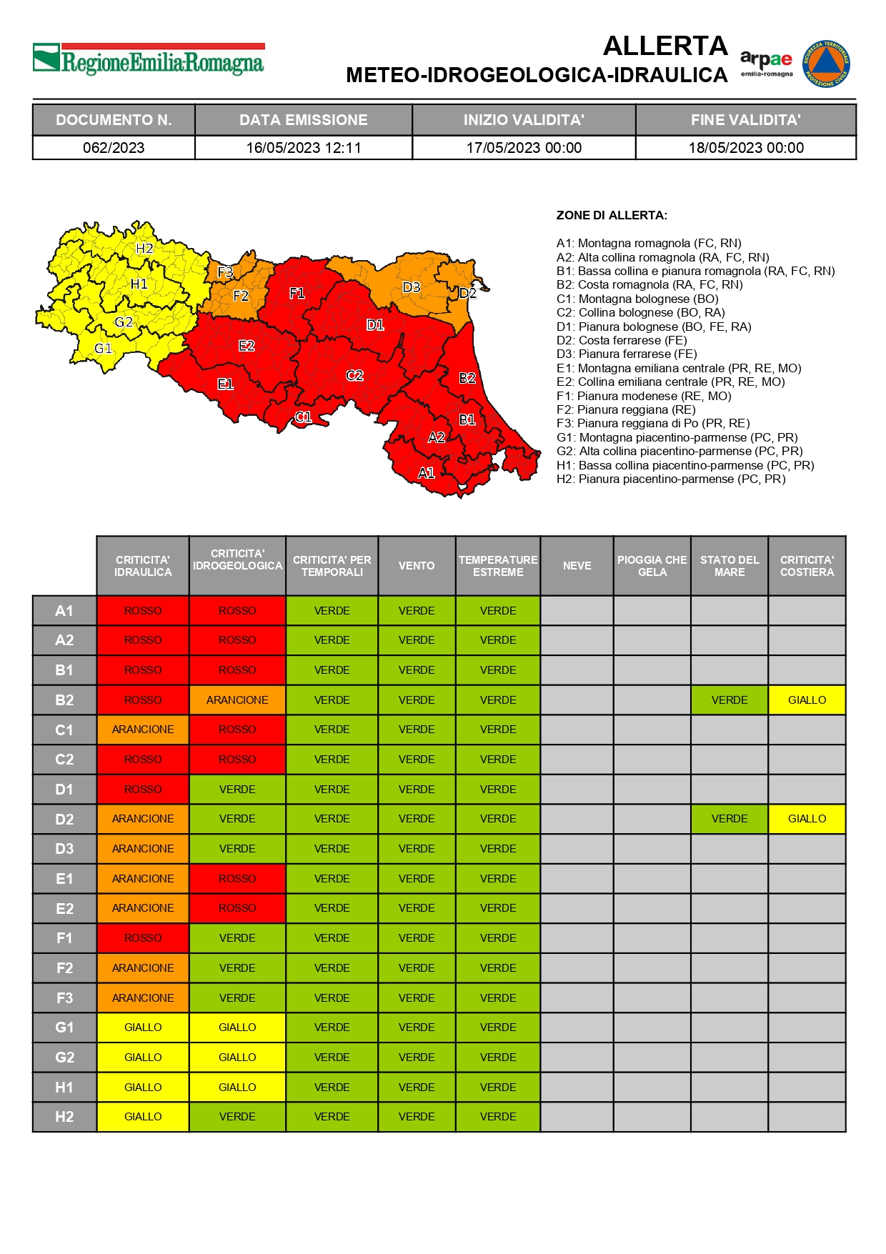 Allerta meteo Protezione Civile colore rosso - Mercoledì 17 Maggio