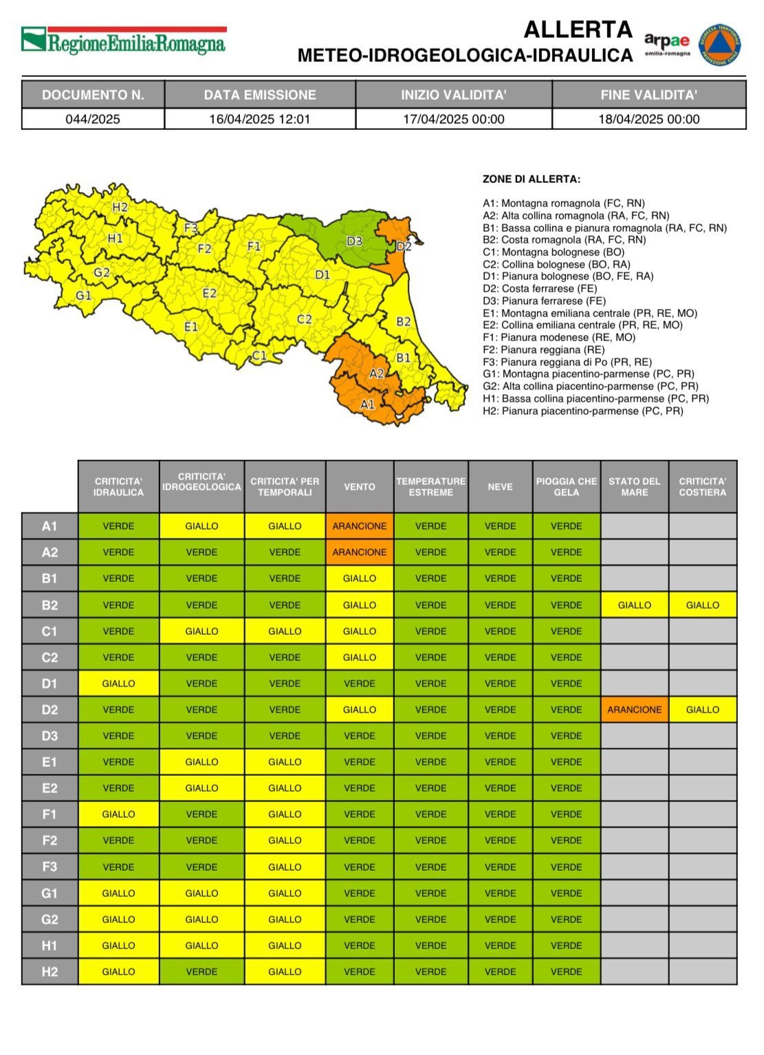 Emessa allerta meteo per la giornata di giovedì 17 aprile 2025